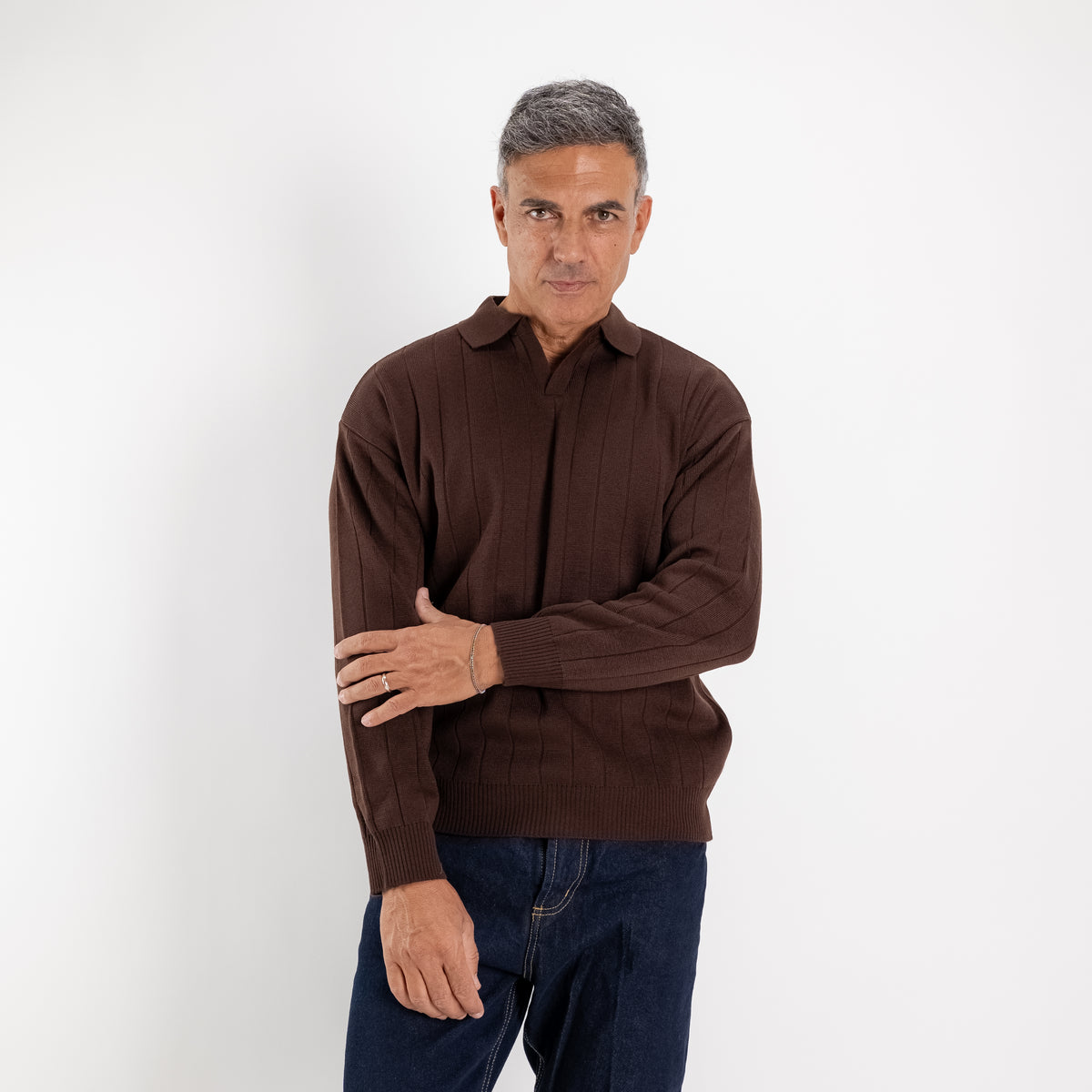 Polo de manga larga Derby - Marrón oscuro