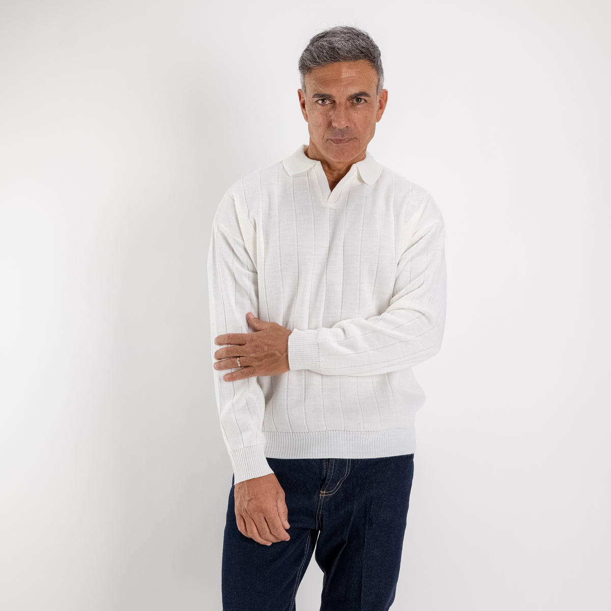 Langarm-Poloshirt Derby - Creme