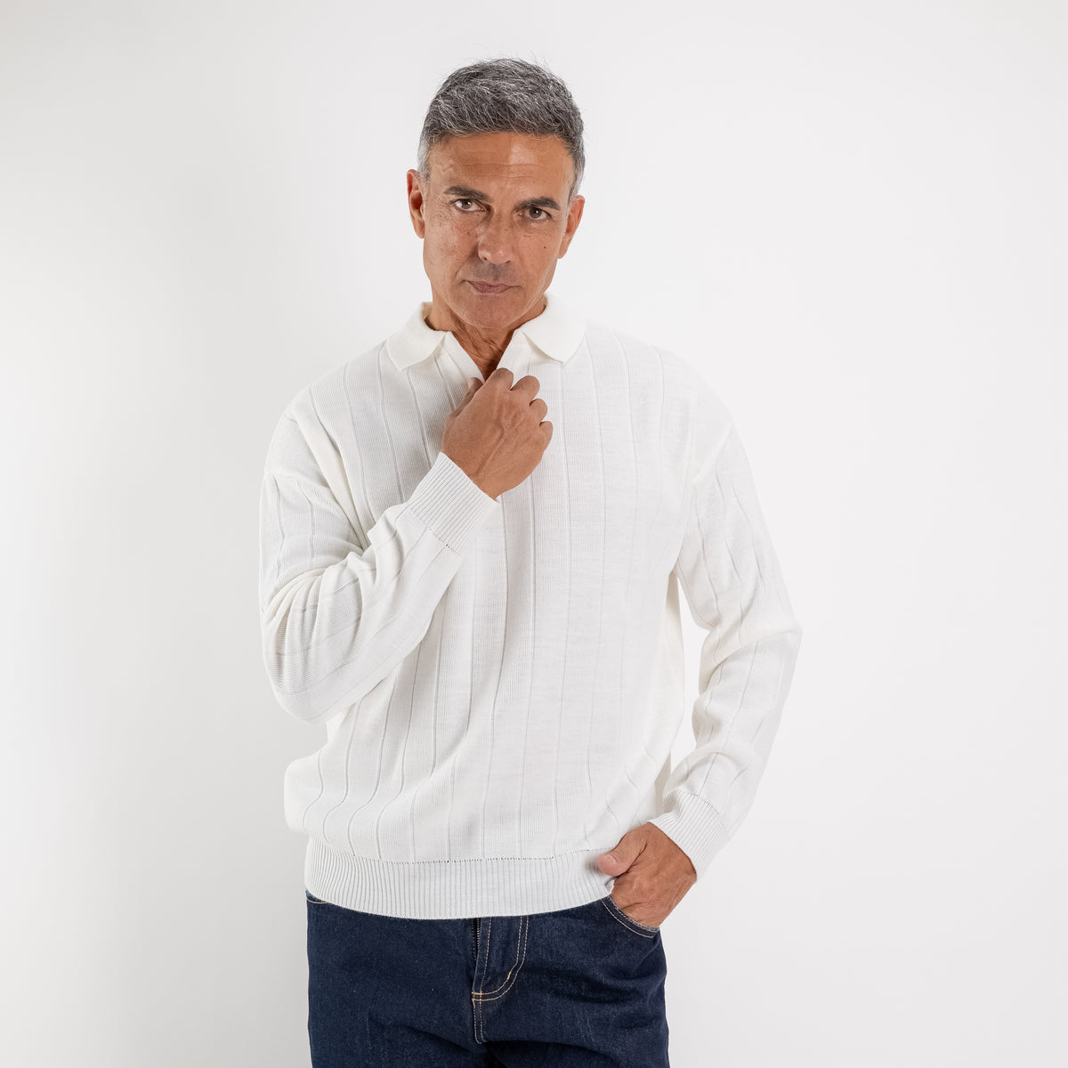 Langarm-Poloshirt Derby - Creme
