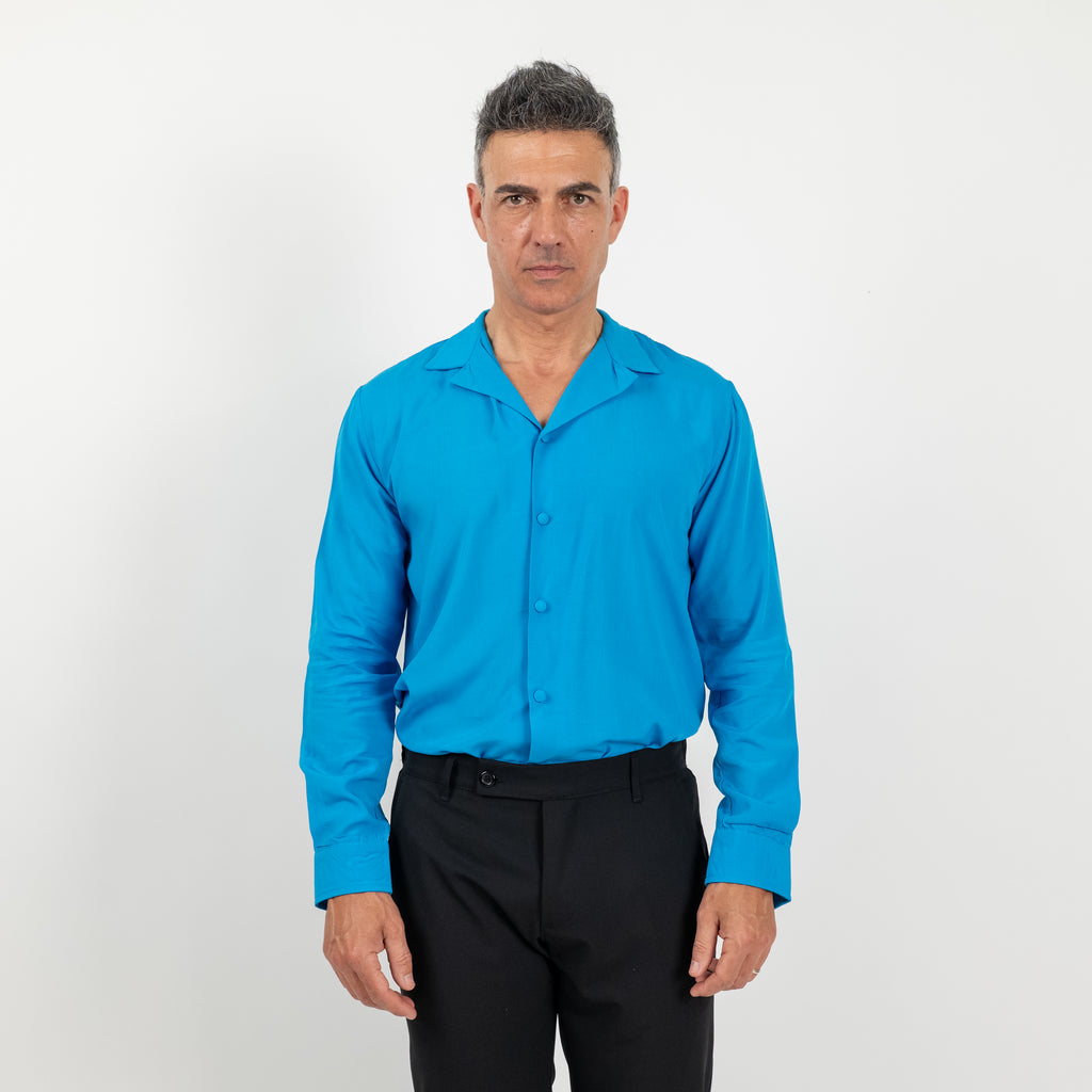 Camicia in viscosa con bottoni ricoperti - Turchese