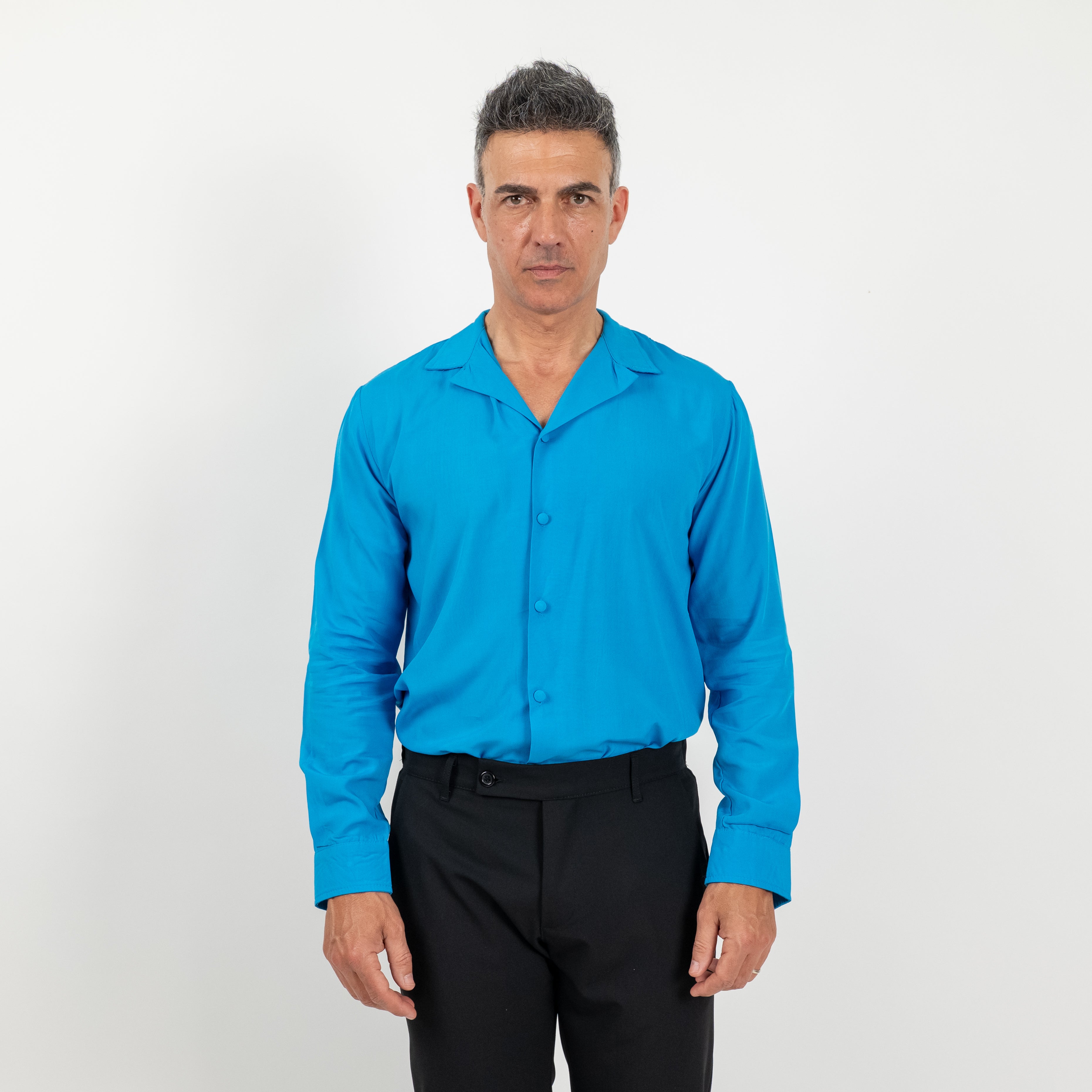 Camicia in viscosa con bottoni ricoperti - Turchese