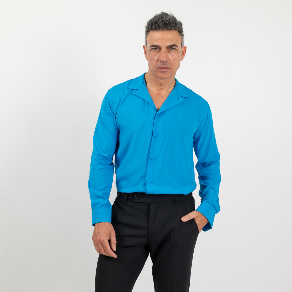 Camicia in viscosa con bottoni ricoperti - Turchese