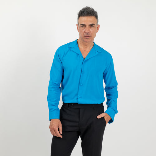 Camisa de viscosa con botones forrados - Turquesa
