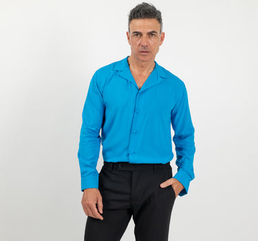 Camicia in viscosa con bottoni ricoperti - Turchese