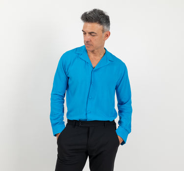Camicia in viscosa con bottoni ricoperti - Turchese