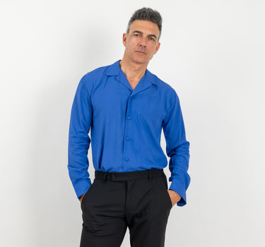 Camicia in viscosa con bottoni ricoperti - Blu Royal