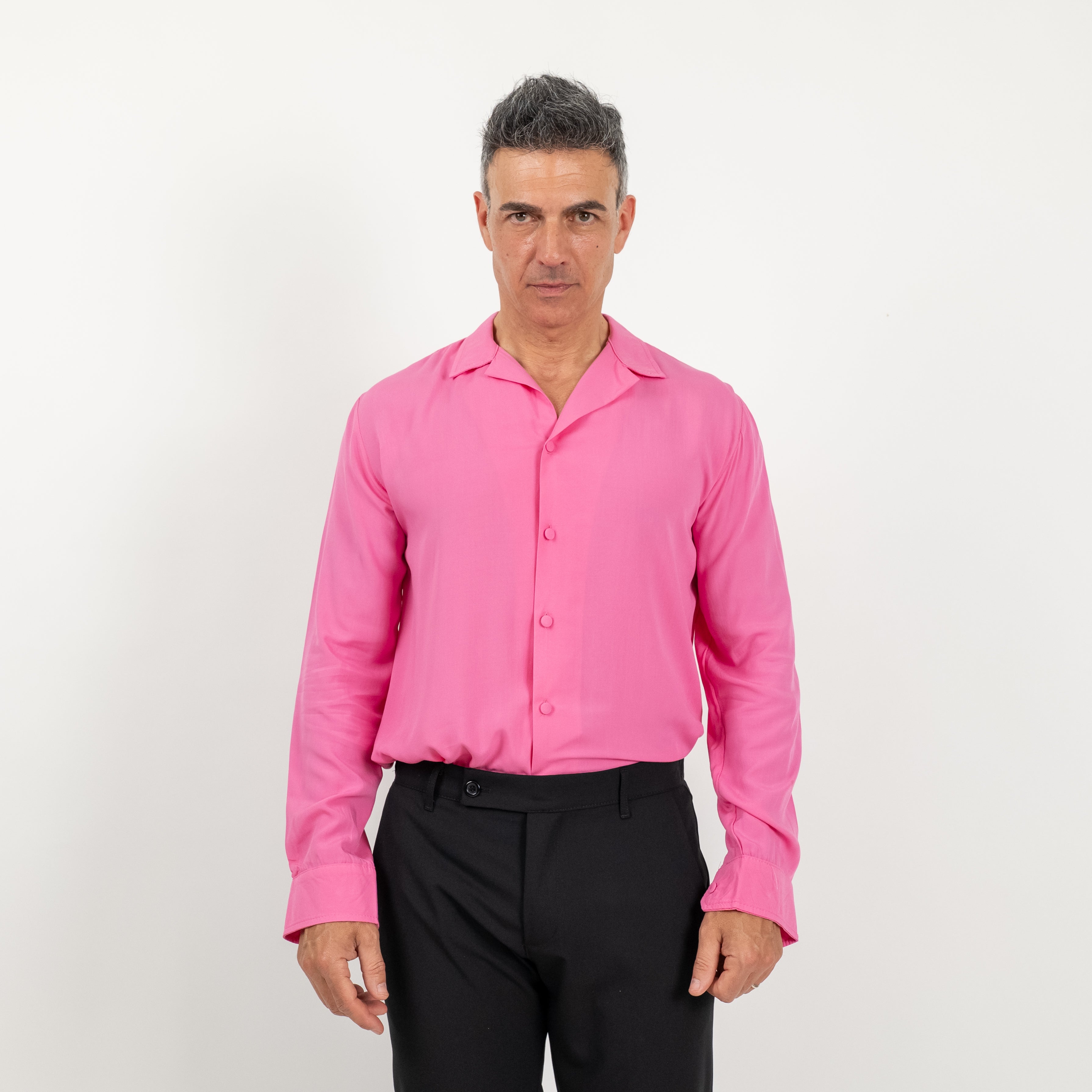 Camicia in viscosa con bottoni ricoperti - Rosa