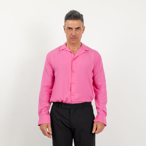 Viscose Shirt with Covered Buttons - Pink