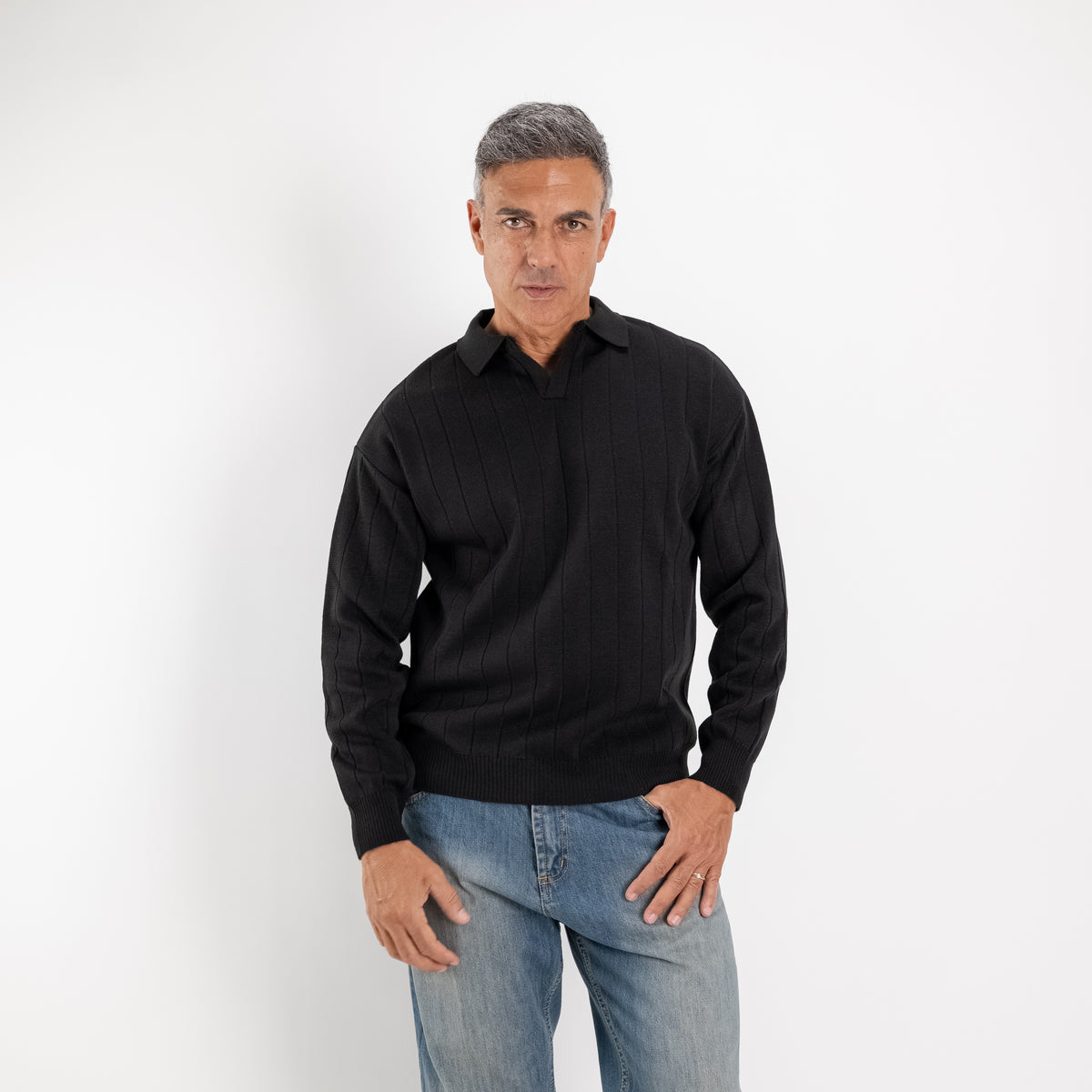 Polo Derby de manga larga - Negro