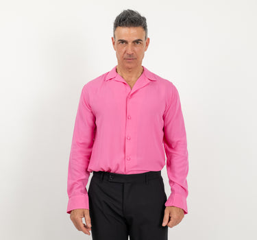 Camicia in viscosa con bottoni ricoperti - Rosa