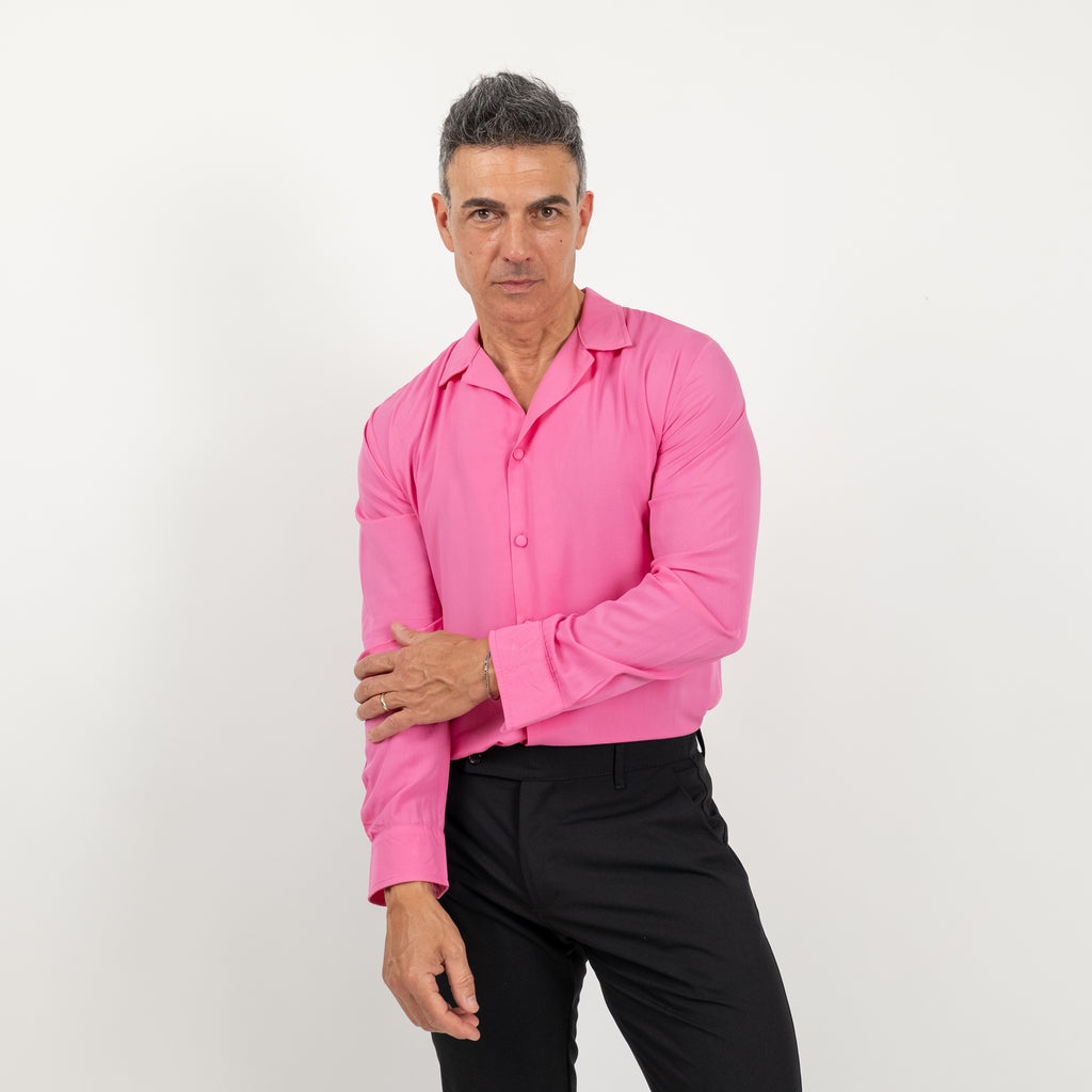 Camicia in viscosa con bottoni ricoperti - Rosa