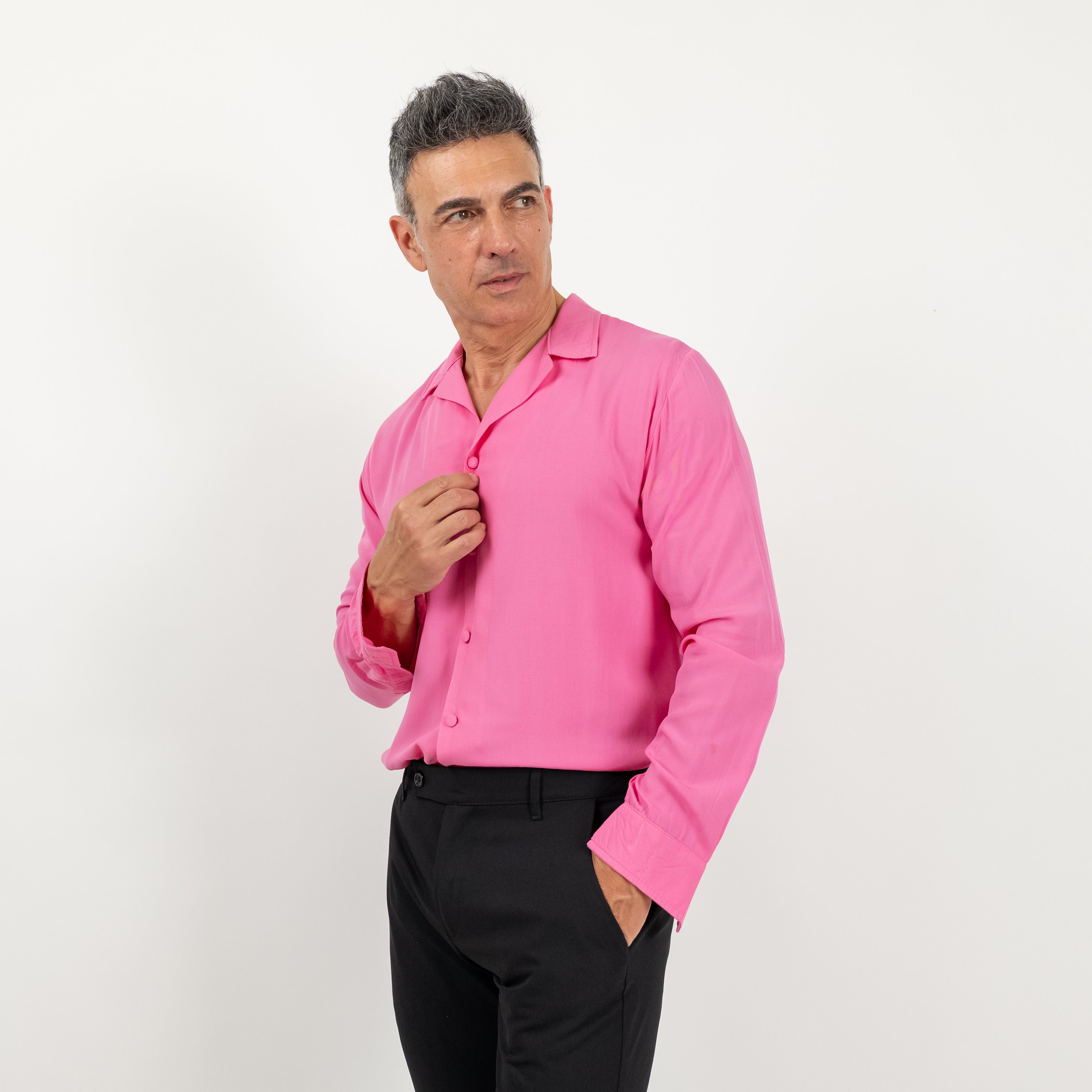 Camicia in viscosa con bottoni ricoperti - Rosa