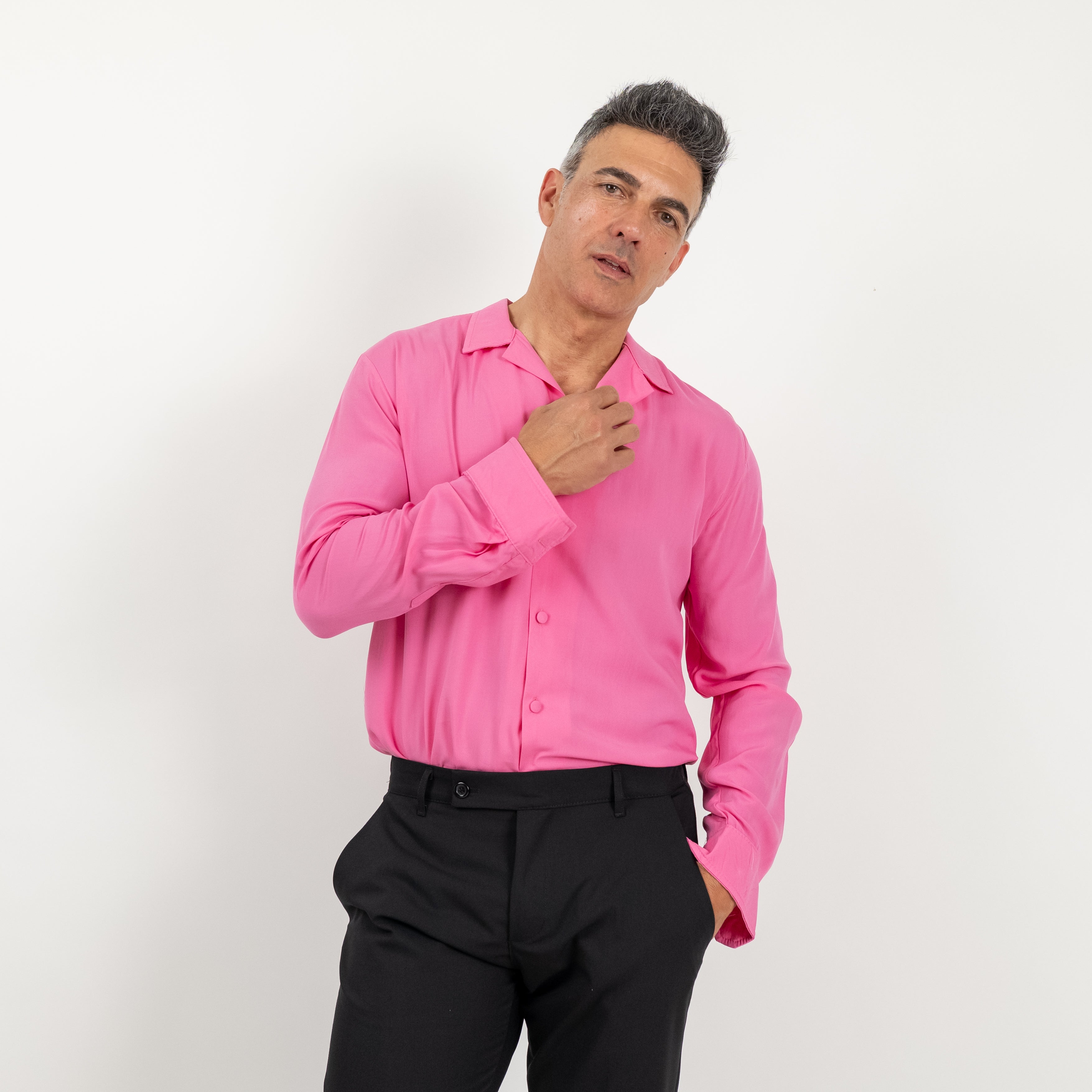 Camicia in viscosa con bottoni ricoperti - Rosa