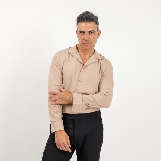 Camicia in viscosa con bottoni ricoperti - Beige
