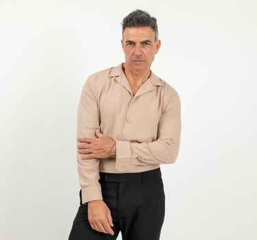 Camicia in viscosa con bottoni ricoperti - Beige