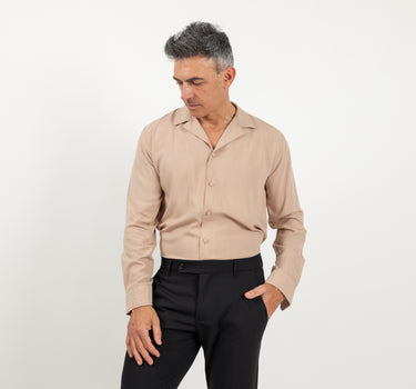 Camicia in viscosa con bottoni ricoperti - Beige