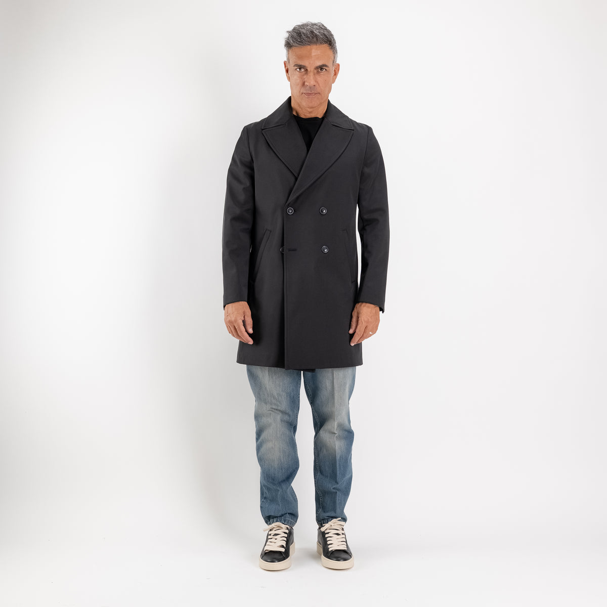 Cappotto Trench Doppiopetto Tecnico - Nero