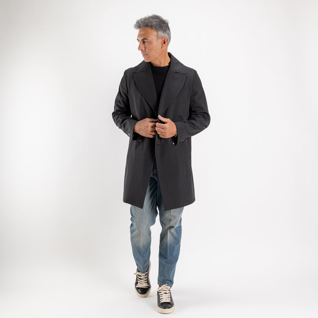Cappotto Trench Doppiopetto Tecnico - Nero