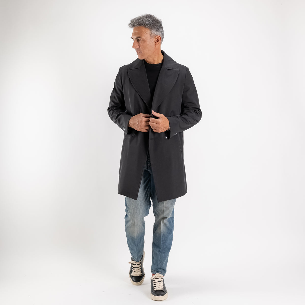 Cappotto Trench Doppiopetto Tecnico - Nero
