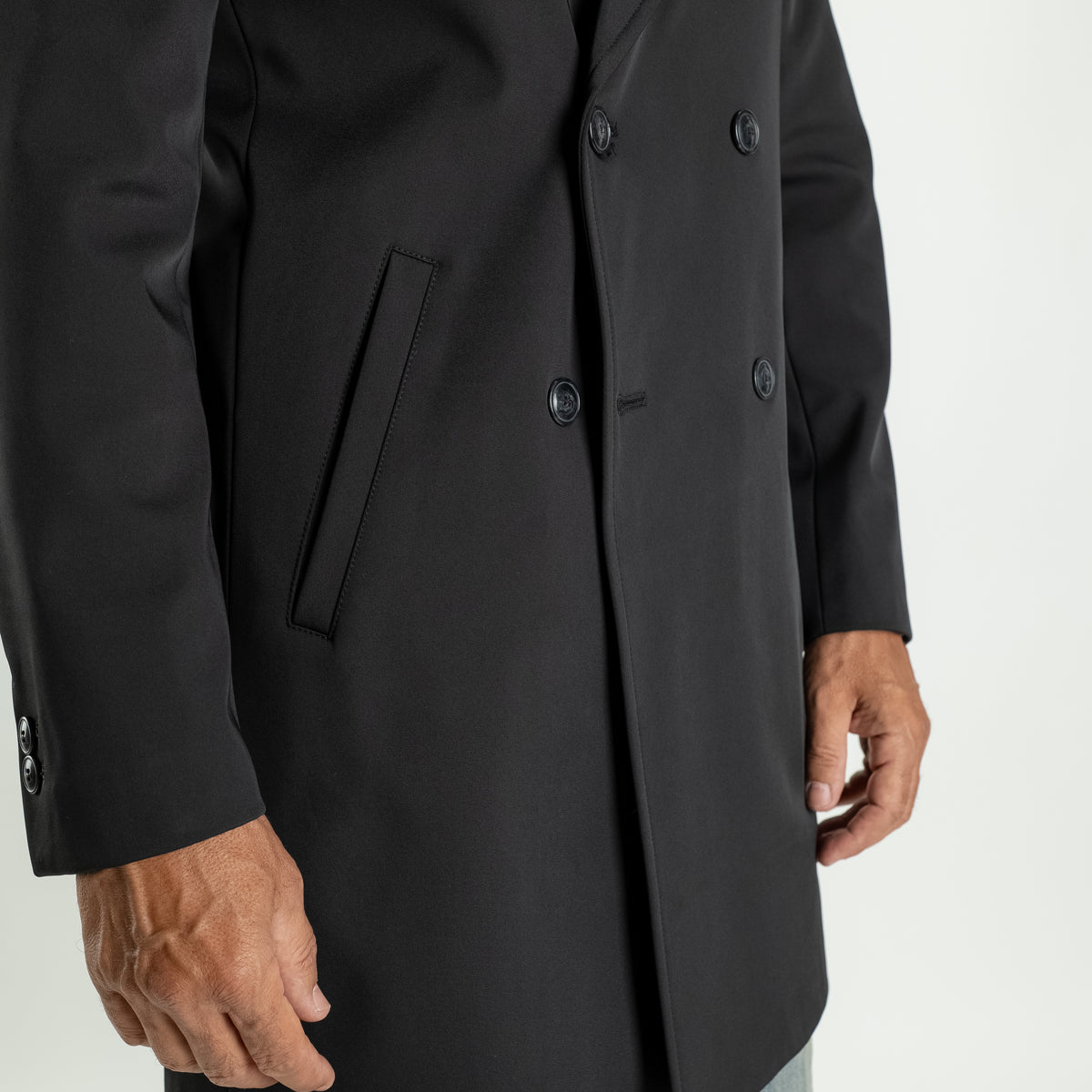 Cappotto Trench Doppiopetto Tecnico - Nero