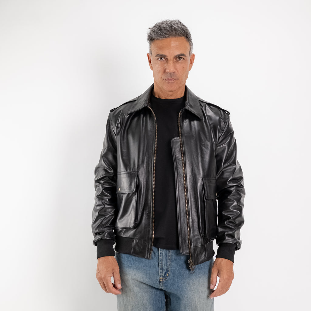 Giacca Aviatore in Vera Pelle - Nero