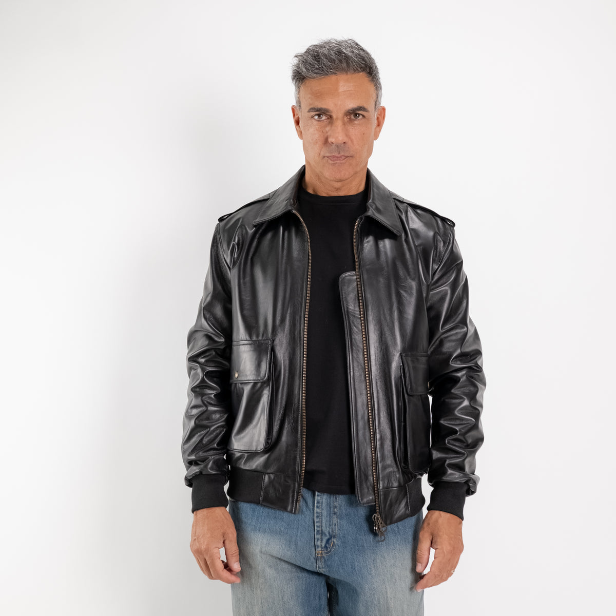 Giacca Aviatore in Vera Pelle - Nero