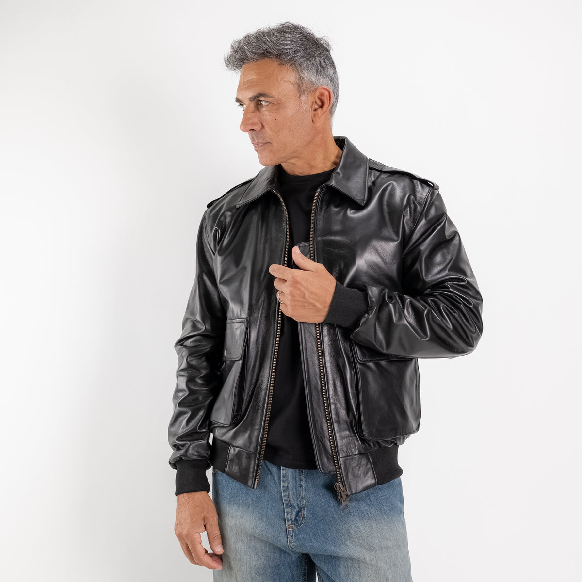 Giacca Aviatore in Vera Pelle - Nero