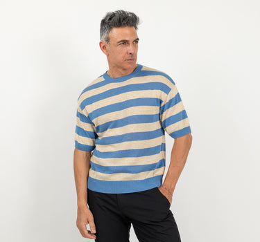 Maglia in filo a strisce - Celeste