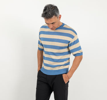 Maglia in filo a strisce - Celeste