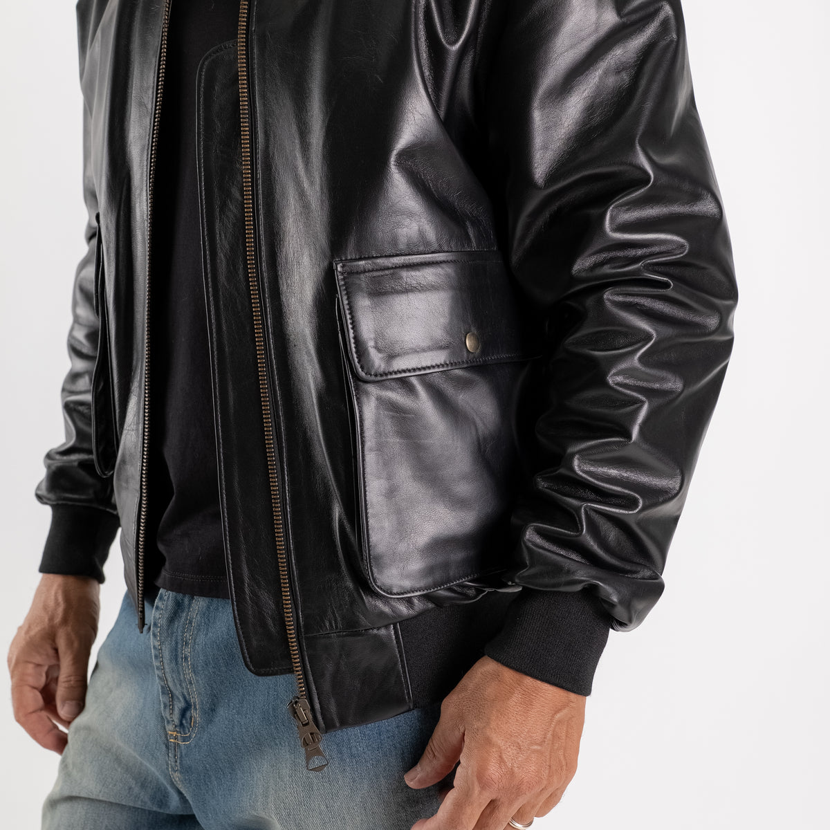 Giacca Aviatore in Vera Pelle - Nero