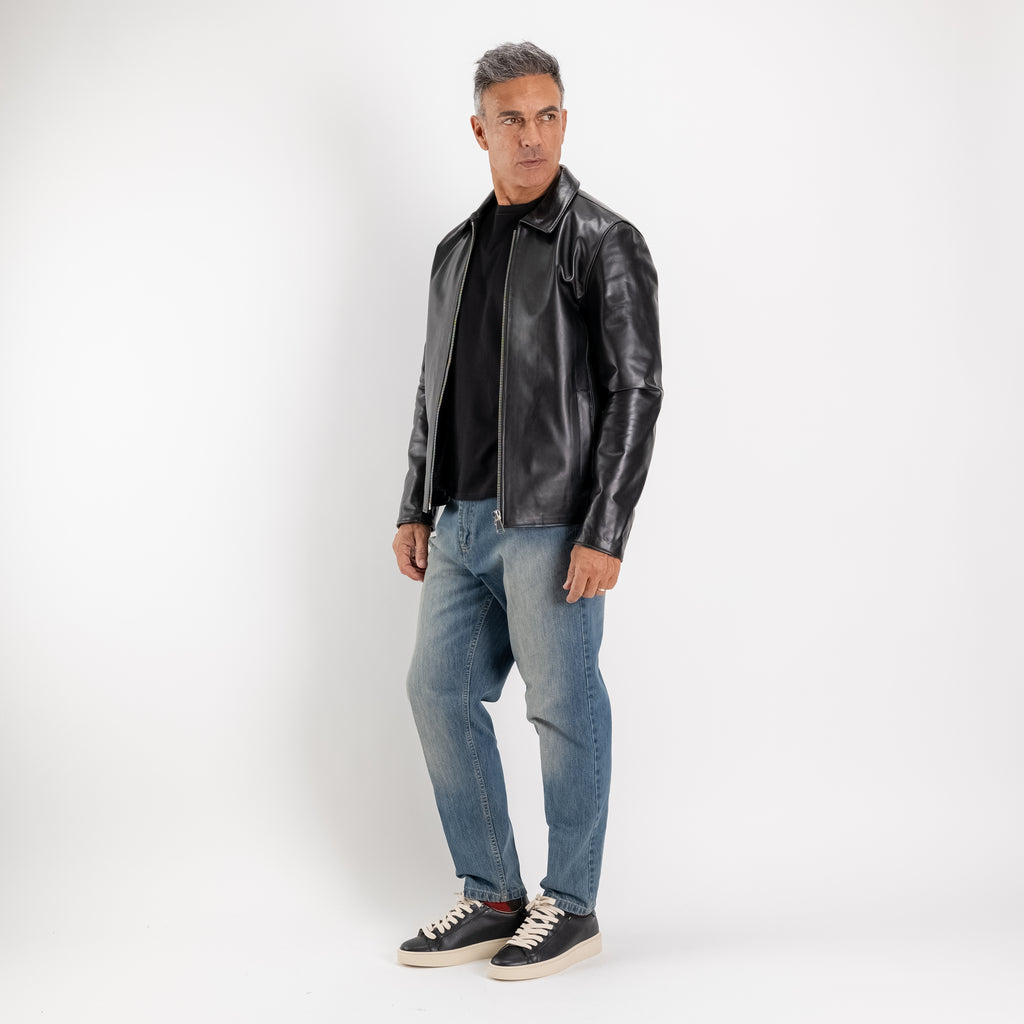 Giacca con colletto in Vera Pelle – Nero