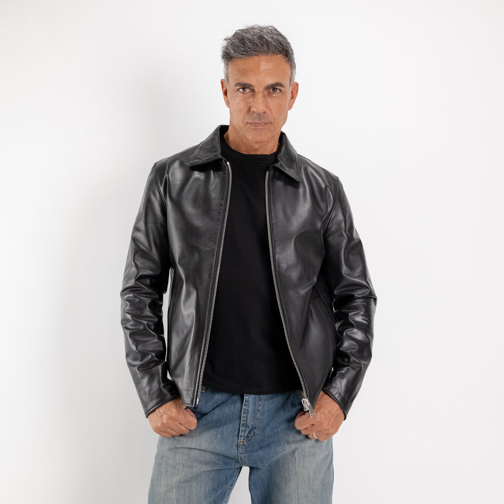 Giacca con colletto in Vera Pelle – Nero