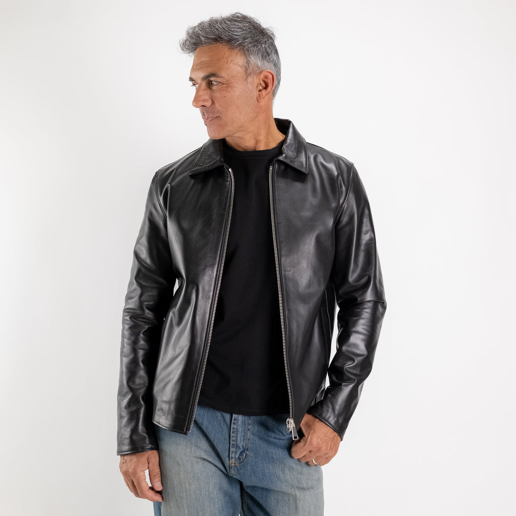 Giacca con colletto in Vera Pelle – Nero