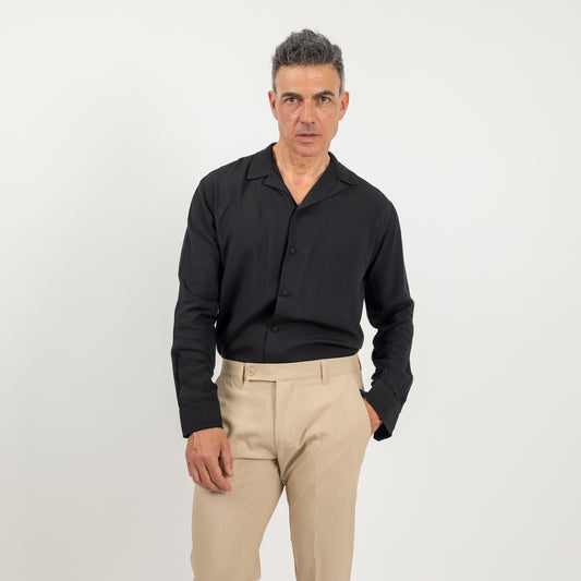 Camicia in viscosa con bottoni ricoperti - Nero