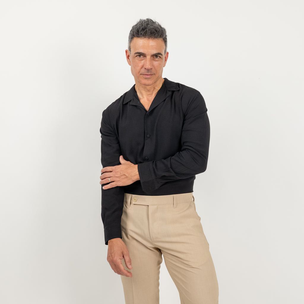Camicia in viscosa con bottoni ricoperti - Nero