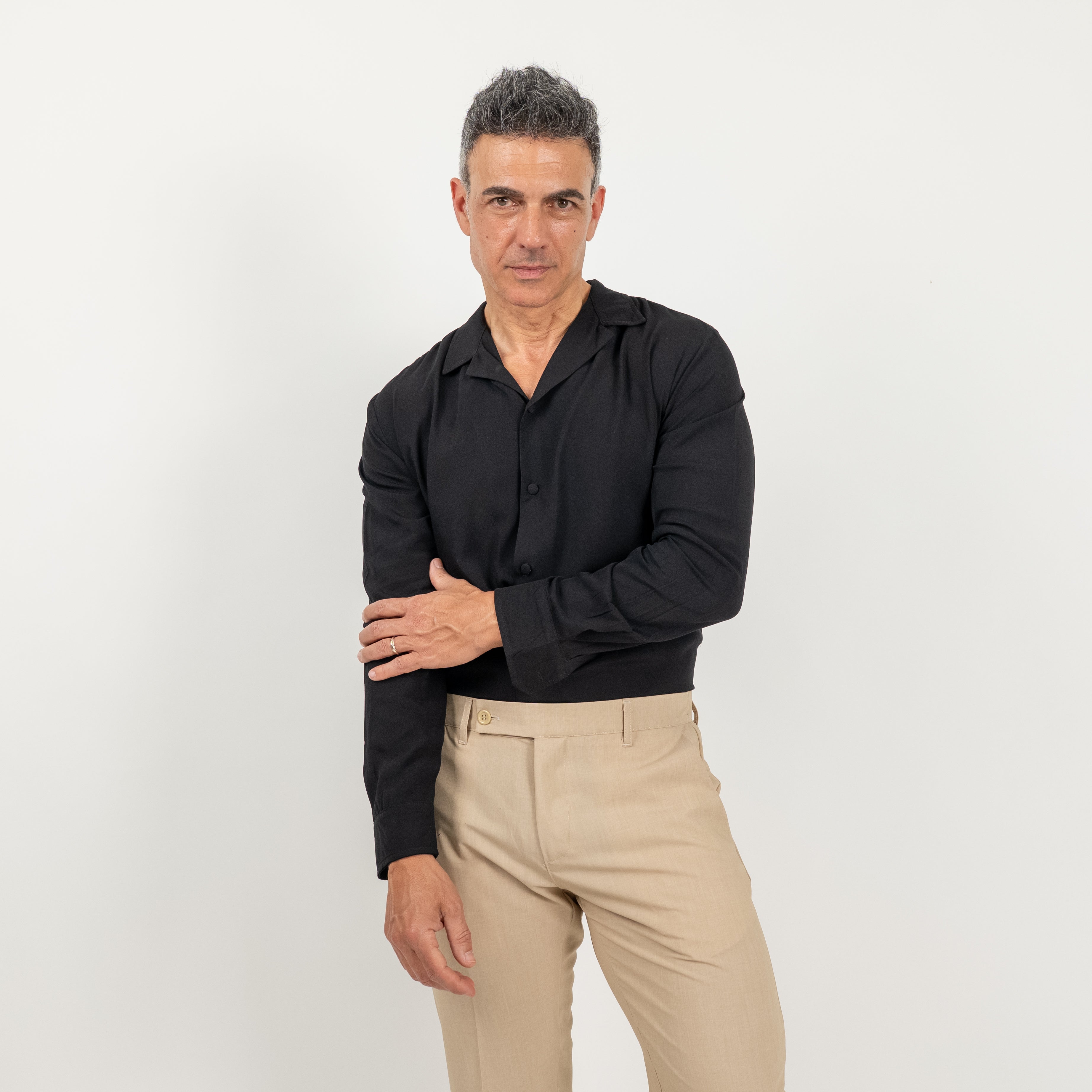 Camicia in viscosa con bottoni ricoperti - Nero