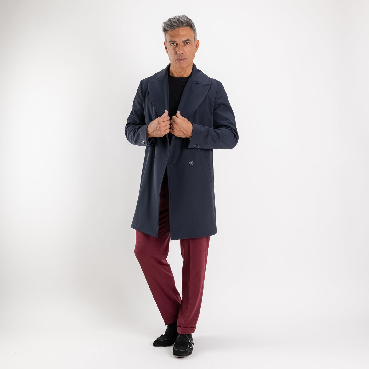 Cappotto Trench Doppiopetto Tecnico - Blu
