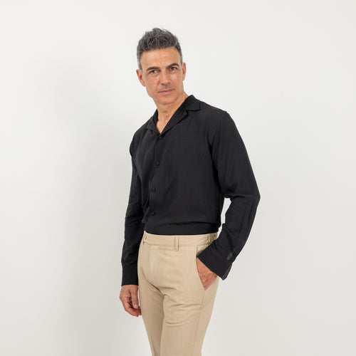Viscose Shirt with Covered Buttons - Black