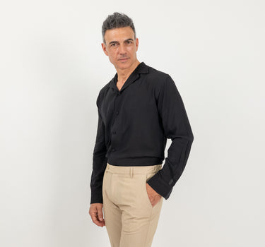 Camicia in viscosa con bottoni ricoperti - Nero