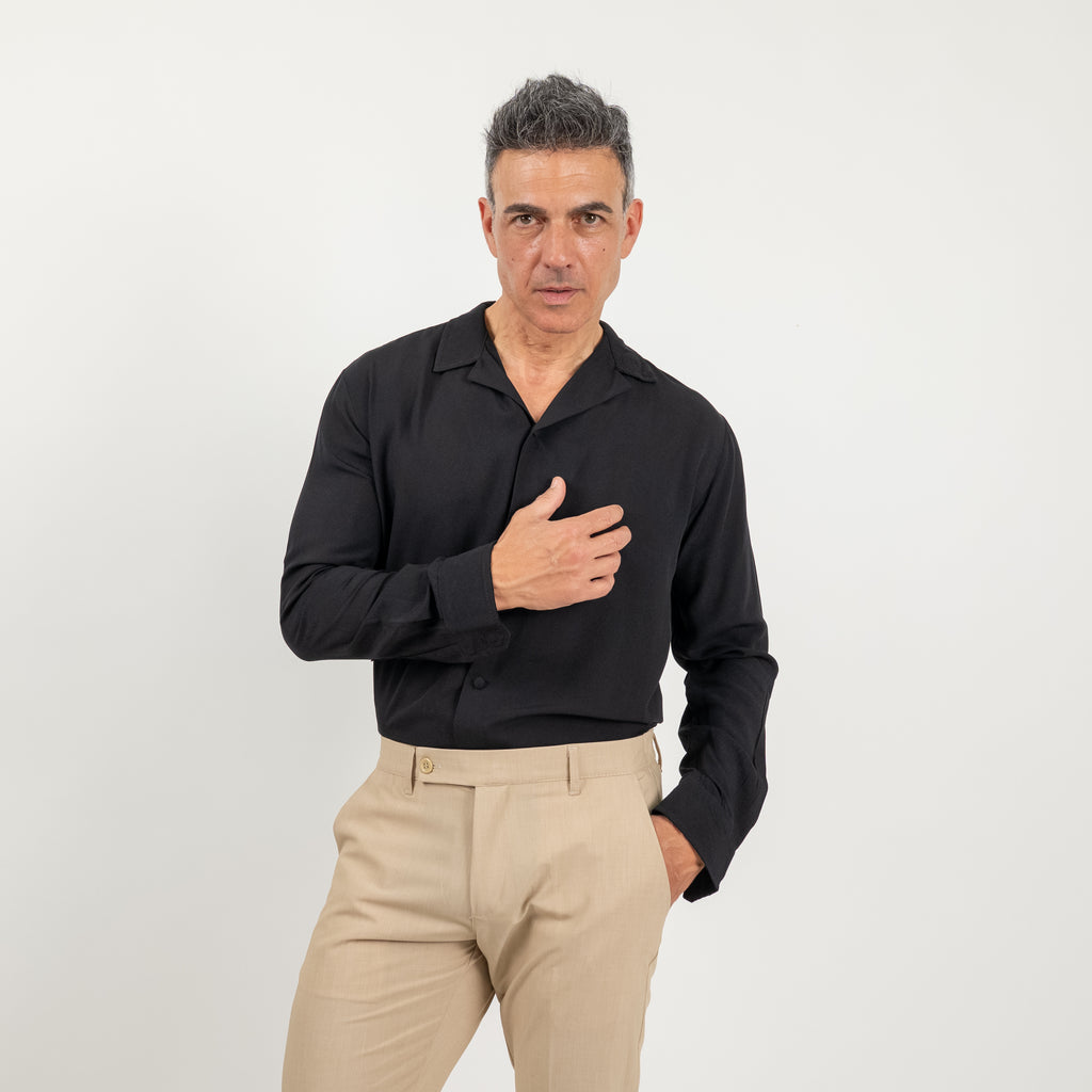 Camicia in viscosa con bottoni ricoperti - Nero