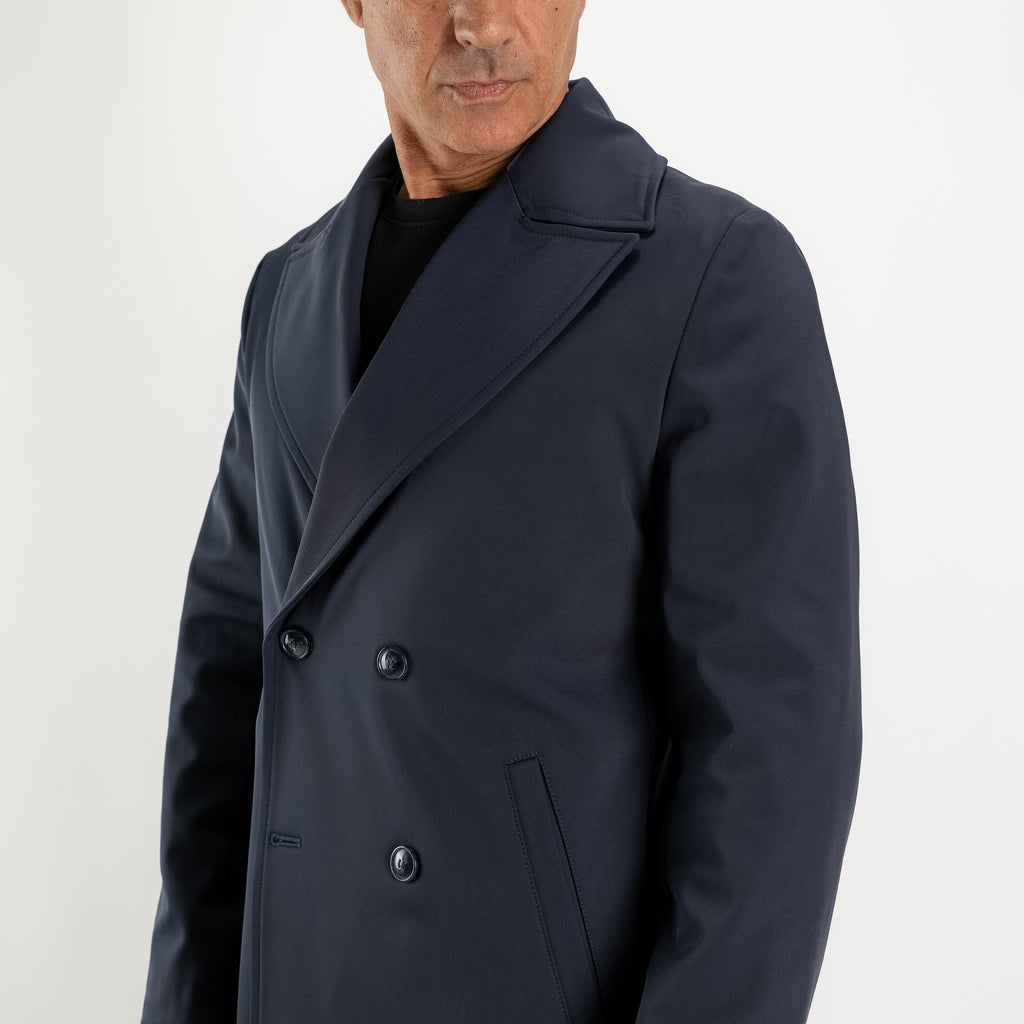 Cappotto Trench Doppiopetto Tecnico - Blu
