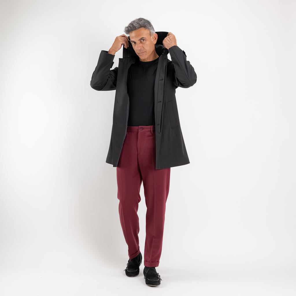 Trench monopetto con cappuccio - Nero
