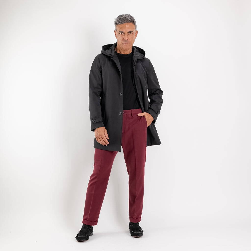 Trench monopetto con cappuccio - Nero
