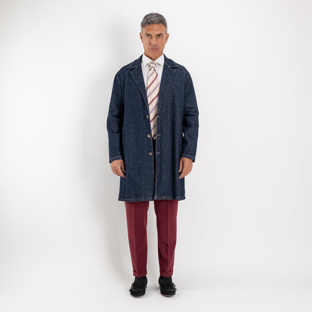 Single-breasted trenchcoat met spijkerstof-effect