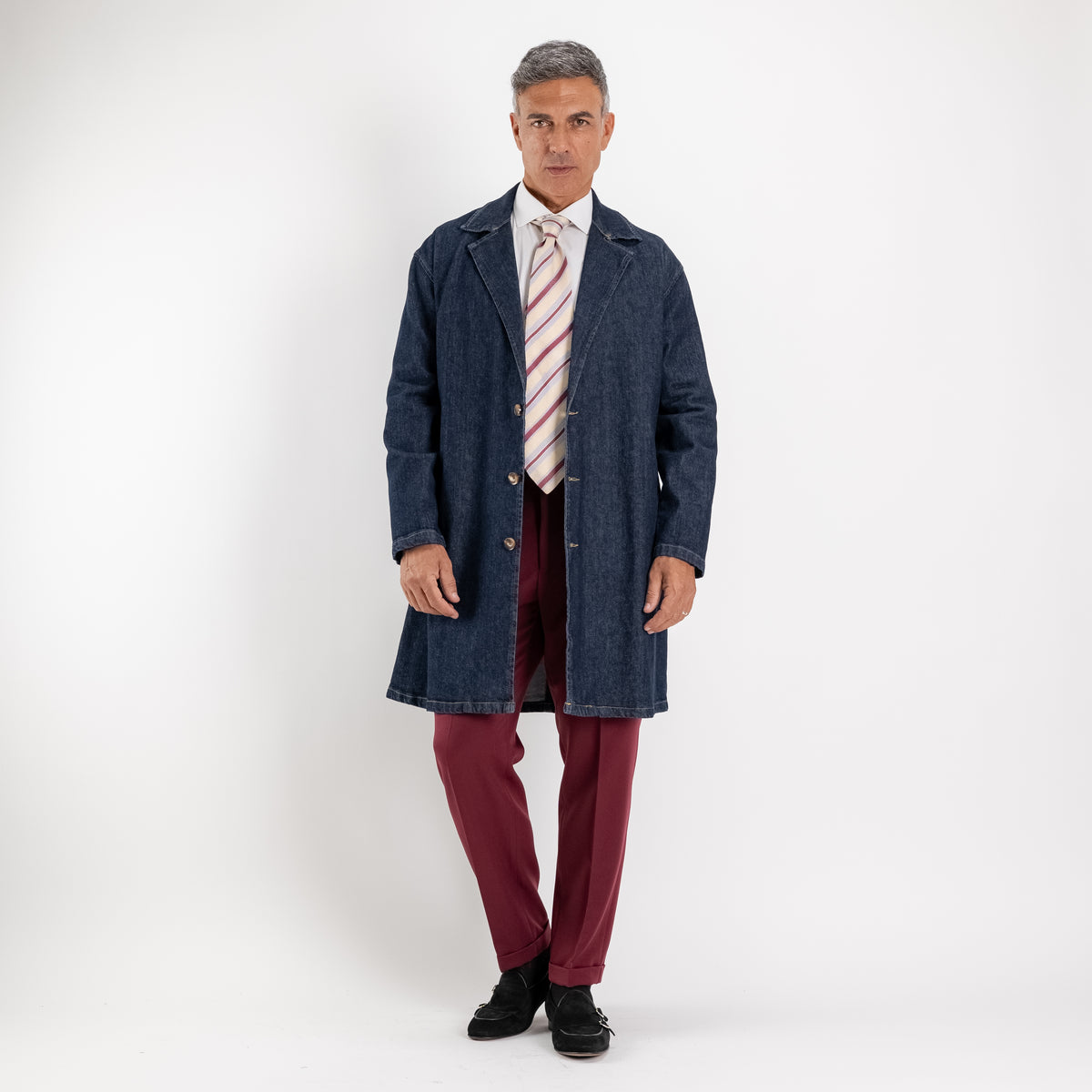 Trench monopetto effetto jeans