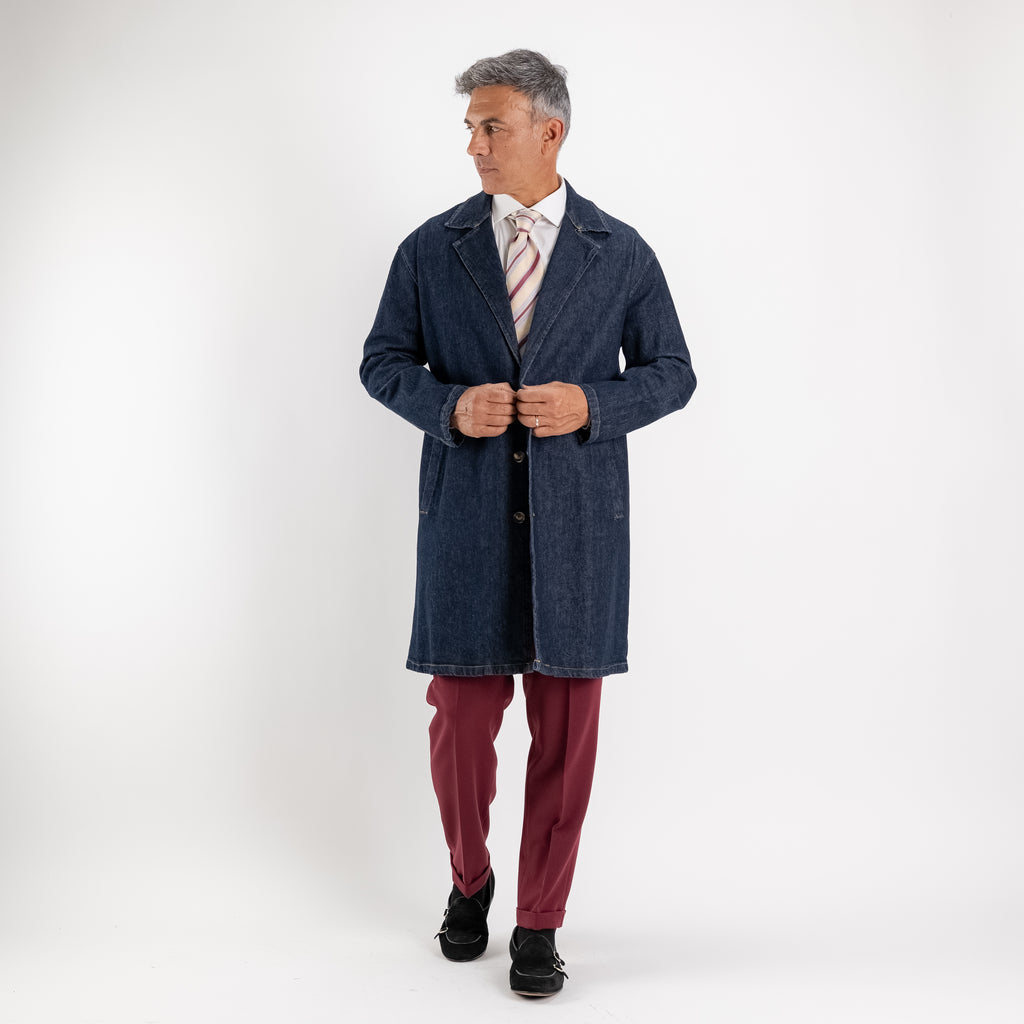 Single-breasted trenchcoat met spijkerstof-effect