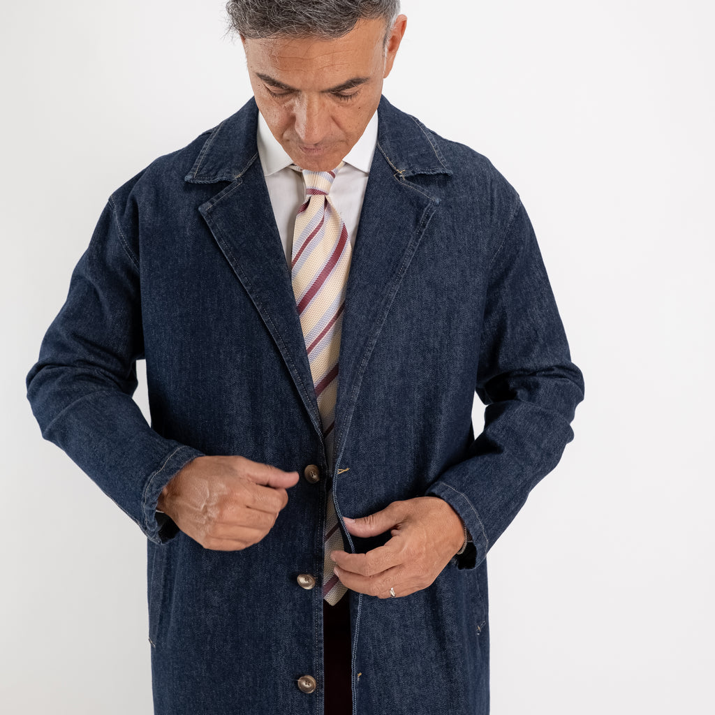 Single-breasted trenchcoat met spijkerstof-effect