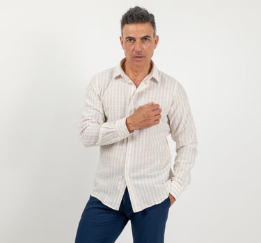 Camicia in lino a rigo largo - Beige
