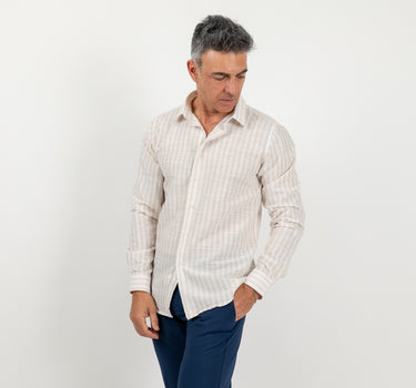 Camicia in lino a rigo largo - Beige