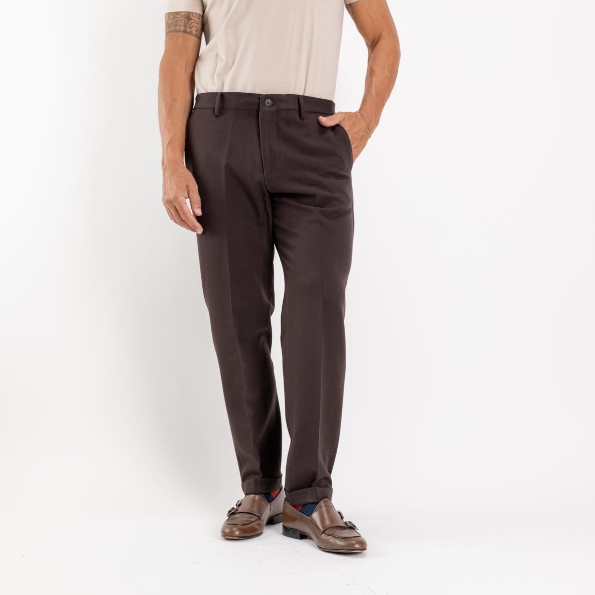 Chino-broek slim fit - Donkerbruin